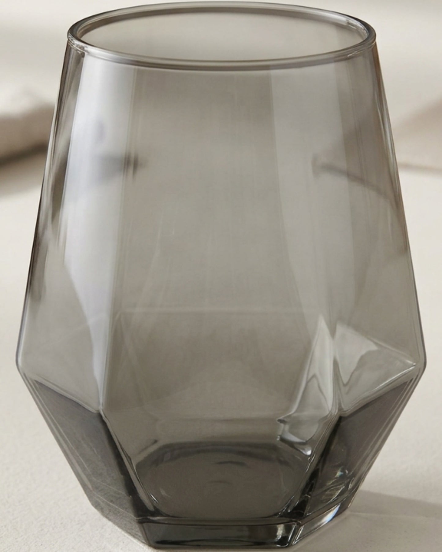Thwgd Six-Facet Base Stemless Wine Glass 16 oz Smoke Gray - Lifestyle view